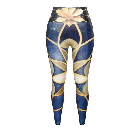 The Flower of Life Golden Indigo Line Yoga Leggings
